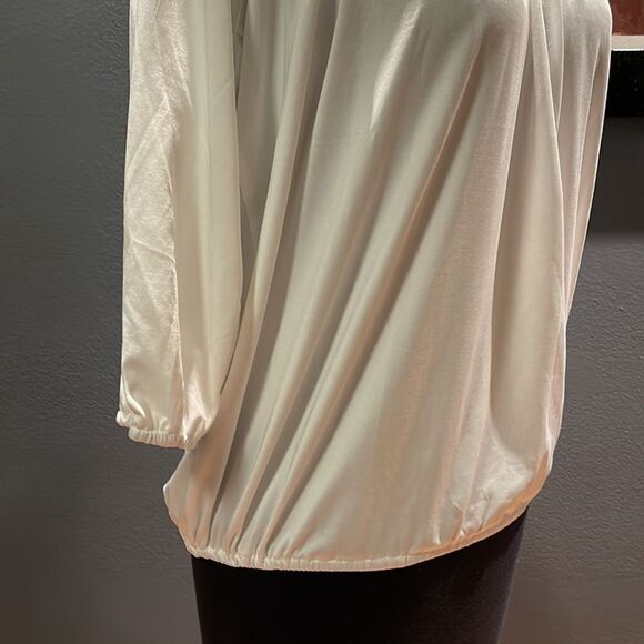 Simple Flavor white smocked elastic neckline silky elastic hem/cuffs top. NWT. - Picture 3 of 6